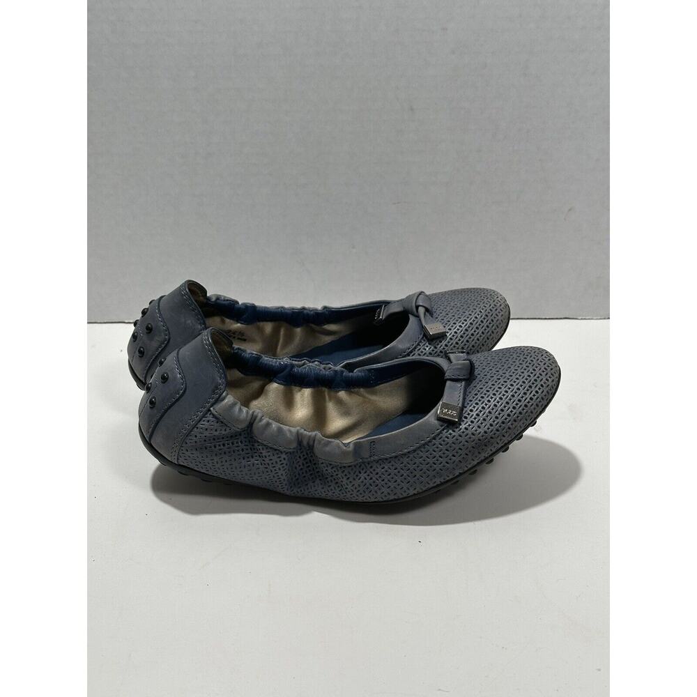 Tod's Blue Leather Bow Scrunch Ballet Flats Shoes Made In‎ Italy Sz 34.5 US 4.5